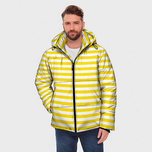 Мужская зимняя куртка Светло-желтые полосы / 3D-Черный – фото 3