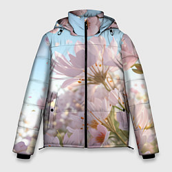 Мужская зимняя куртка Розовые цветы на фоне неба