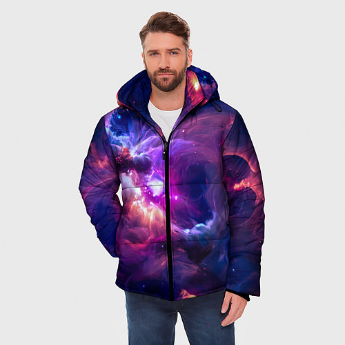 Мужская зимняя куртка Небула в космосе в фиолетовых тонах - нейронная се / 3D-Светло-серый – фото 3