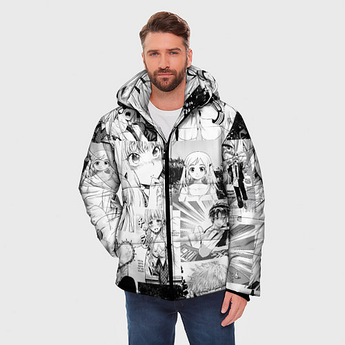 Мужская зимняя куртка Манга Пуэр и человек бензопила / 3D-Черный – фото 3
