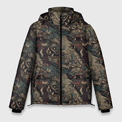 Куртка зимняя мужская Тёмный фон с элементами дракона, цвет: 3D-светло-серый