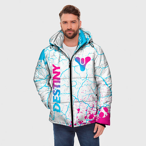 Мужская зимняя куртка Destiny neon gradient style: надпись, символ / 3D-Черный – фото 3
