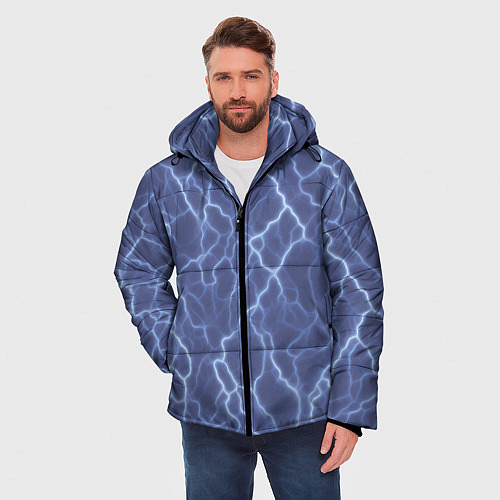 Мужская зимняя куртка Электрический разряд на голубом фоне / 3D-Черный – фото 3