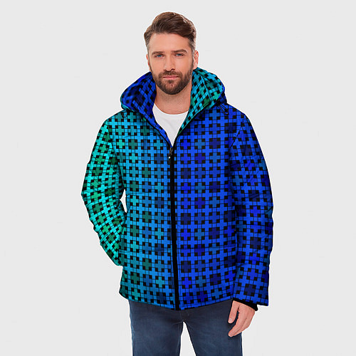 Мужская зимняя куртка Сине-зеленый геометрический узор / 3D-Красный – фото 3