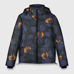 Куртка зимняя мужская Темно-синие цветы, цвет: 3D-красный