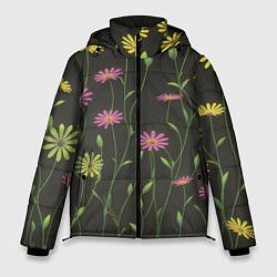 Мужская зимняя куртка Полевые цветочки на темном фоне