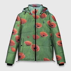 Куртка зимняя мужская Красные маки в поле, цвет: 3D-красный