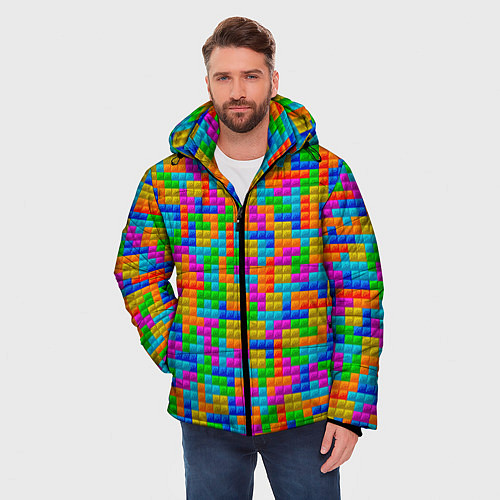 Мужская зимняя куртка Крупные блоки Тетрис / 3D-Красный – фото 3