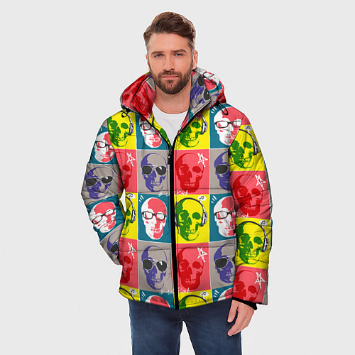 Мужская зимняя куртка Черепа в паттерне / 3D-Красный – фото 3