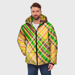 Куртка зимняя мужская Желто-зеленый геометрический ассиметричный узор, цвет: 3D-черный — фото 2