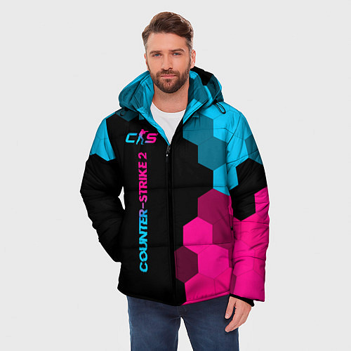 Мужская зимняя куртка Counter-Strike 2 - neon gradient: по-вертикали / 3D-Черный – фото 3