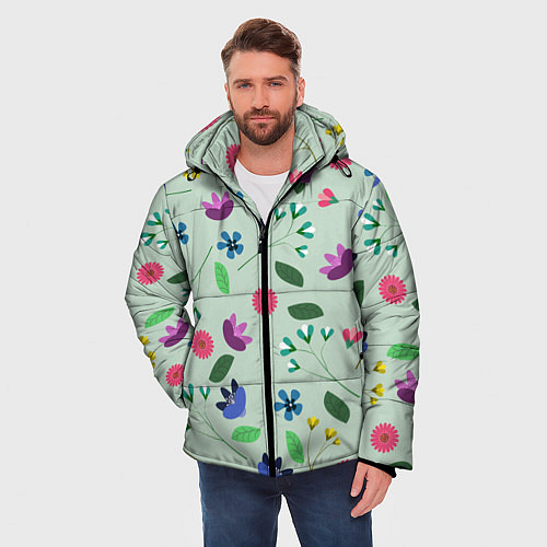 Мужская зимняя куртка Цветы, веточки и листья / 3D-Черный – фото 3