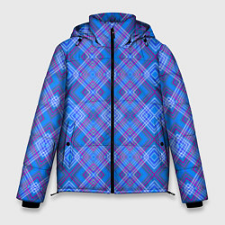 Куртка зимняя мужская Геометрический рисунок из розовых линий на синем ф, цвет: 3D-черный