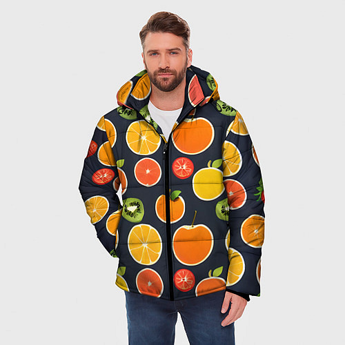 Мужская зимняя куртка Фрукты и ягоды / 3D-Красный – фото 3