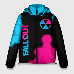 Куртка зимняя мужская Fallout - neon gradient: надпись, символ, цвет: 3D-черный
