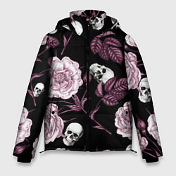 Мужская зимняя куртка Розовые цветы с черепами
