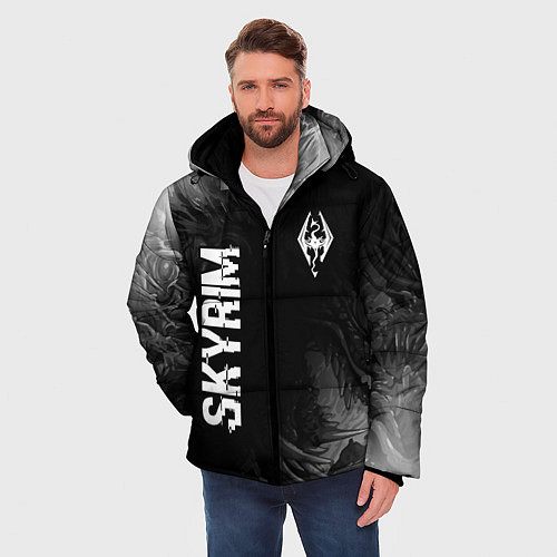 Мужская зимняя куртка Skyrim glitch на темном фоне: надпись, символ / 3D-Черный – фото 3