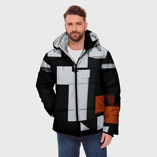 Мужская зимняя куртка Прямоугольники и темнота / 3D-Светло-серый – фото 3