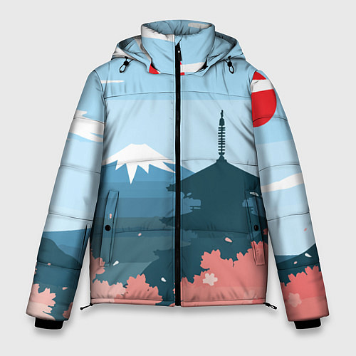 Мужская зимняя куртка Вид на Фудзияму - Япония / 3D-Красный – фото 1