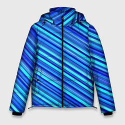 Куртка зимняя мужская Сине голубые узорчатые полосы, цвет: 3D-черный
