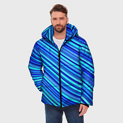 Куртка зимняя мужская Сине голубые узорчатые полосы, цвет: 3D-светло-серый — фото 2