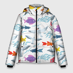 Куртка зимняя мужская Рыбы и чайки, цвет: 3D-светло-серый