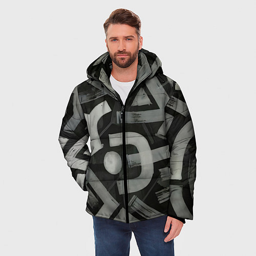 Мужская зимняя куртка Шрифтовые узоры / 3D-Черный – фото 3