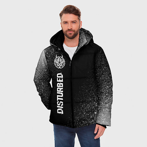 Мужская зимняя куртка Disturbed glitch на темном фоне: по-вертикали / 3D-Черный – фото 3