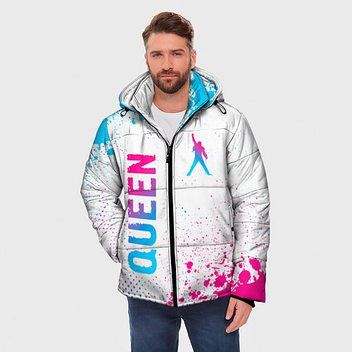 Мужская зимняя куртка Queen neon gradient style: надпись, символ / 3D-Черный – фото 3