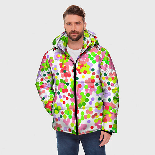 Мужская зимняя куртка Разноцветное конфетти на белом / 3D-Светло-серый – фото 3