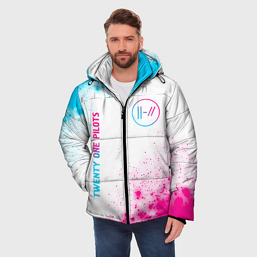 Мужская зимняя куртка Twenty One Pilots neon gradient style: надпись, си / 3D-Черный – фото 3