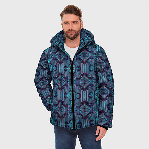 Мужская зимняя куртка Сине-фиолетовый киберпанк / 3D-Черный – фото 3