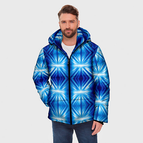 Мужская зимняя куртка Ярко-синий светящийся узор / 3D-Черный – фото 3