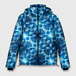 Куртка зимняя мужская Светящиеся голубые цветы, цвет: 3D-черный