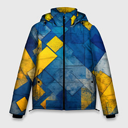 Мужская зимняя куртка Синяя и жёлтая геометрия