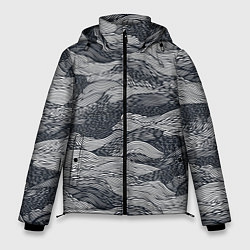 Куртка зимняя мужская Черные абстрактные волны, цвет: 3D-светло-серый