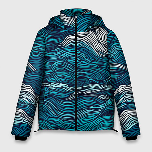 Мужская зимняя куртка Синие волны абстракт / 3D-Красный – фото 1
