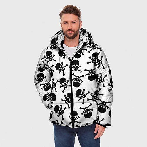 Мужская зимняя куртка Черепа и кости паттерном / 3D-Черный – фото 3