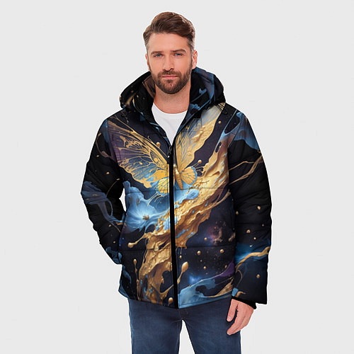 Мужская зимняя куртка Бабочка краски узор / 3D-Светло-серый – фото 3