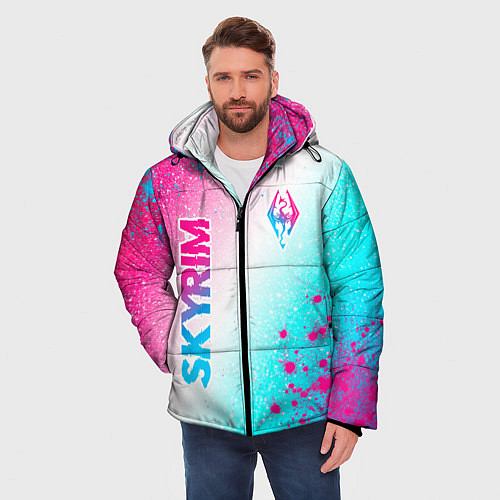 Мужская зимняя куртка Skyrim neon gradient style: надпись, символ / 3D-Черный – фото 3