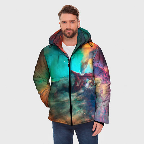 Мужская зимняя куртка Аморфный цветастый космос / 3D-Черный – фото 3