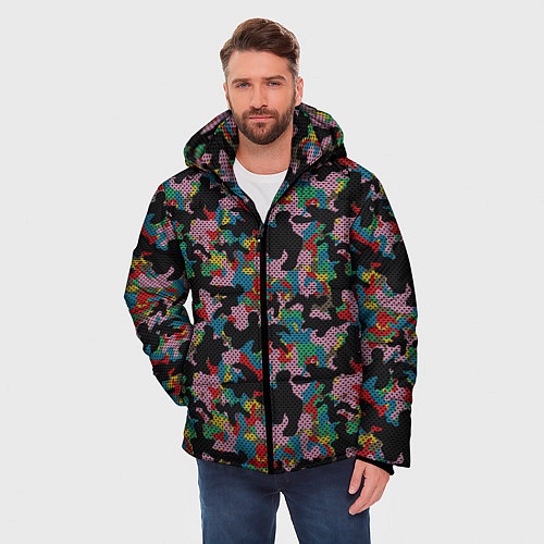 Мужская зимняя куртка Модный разноцветный камуфляж / 3D-Черный – фото 3