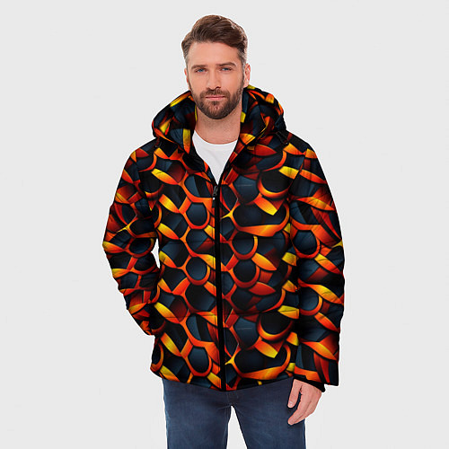Мужская зимняя куртка Оранжевые звенья / 3D-Черный – фото 3