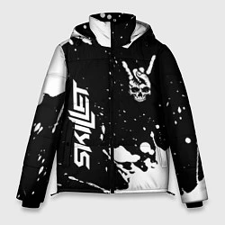 Куртка зимняя мужская Skillet и рок символ на темном фоне, цвет: 3D-черный