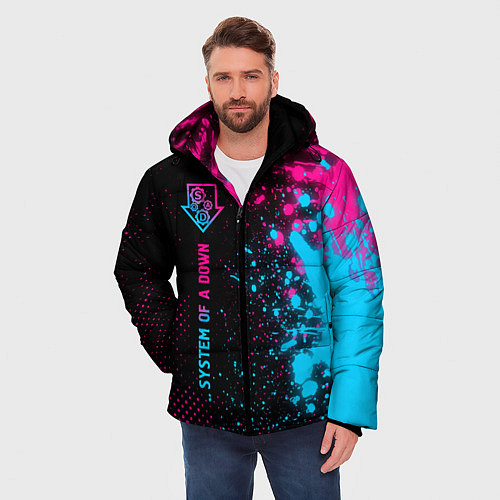 Мужская зимняя куртка System of a Down - neon gradient: по-вертикали / 3D-Черный – фото 3
