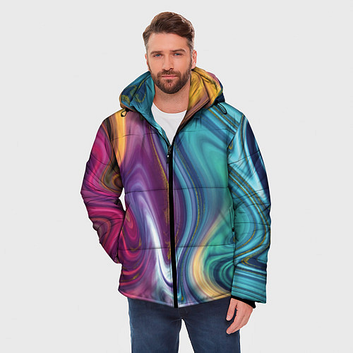 Мужская зимняя куртка Красочные волны / 3D-Черный – фото 3