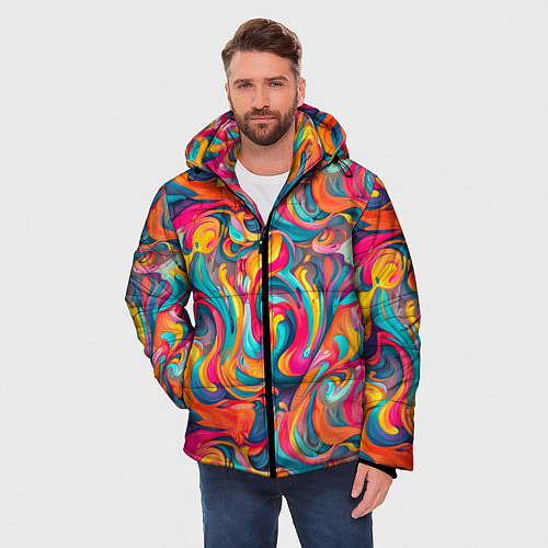 Мужская зимняя куртка Разноцветные мазки красок / 3D-Черный – фото 3