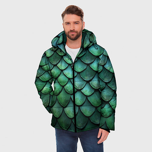 Мужская зимняя куртка Чешуя зелёного дракона / 3D-Черный – фото 3