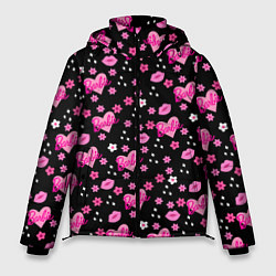 Куртка зимняя мужская Черный фон, барби и цветы, цвет: 3D-черный