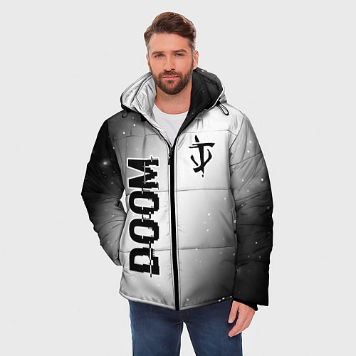 Мужская зимняя куртка Doom glitch на светлом фоне: надпись, символ / 3D-Черный – фото 3